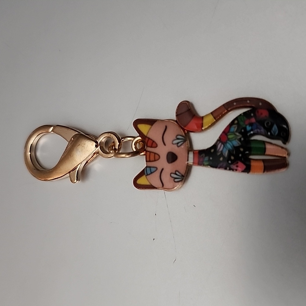 CAT  ZIPPER Pull purse charm Or Charm bracelet Lobster claw clip closure
